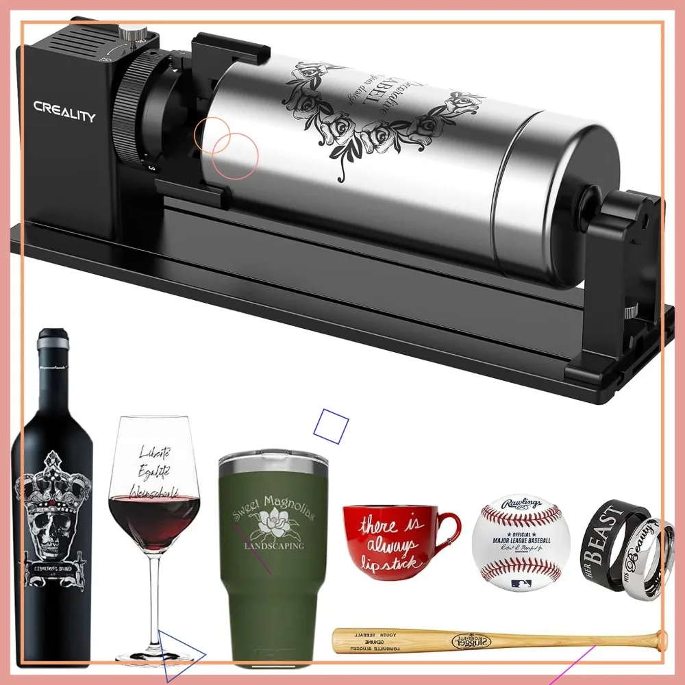 

4-in-1 Multi-Functional Laser Rotary Roller for Engraving Cylindrical Objects, Tumblers, Wine Glasses, Rings, Balls