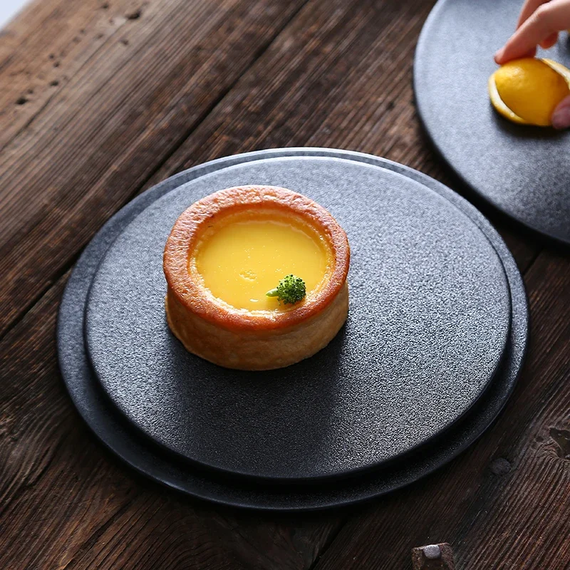 

Black Ceramics Western Plate Steak Sushi Dessert Cake Flat Household Kitchen Dining Room Ceramic Dinner Plates