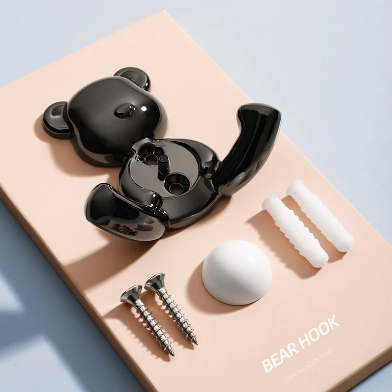 Modern Minimalist Shoe Cabinet Wardrobe Hook Nordic Entryway Bear Coat Hook Single Metal Black Creative Coat Hook