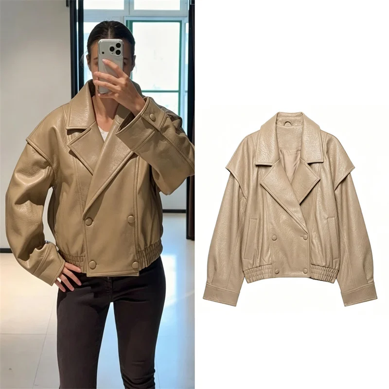 Guobioziy Women's Jacket 2026 Fall/Winter New Arrival Fashionable High-End Feel Long-Sleeve Loose Leather-Effect Pilot Jacket