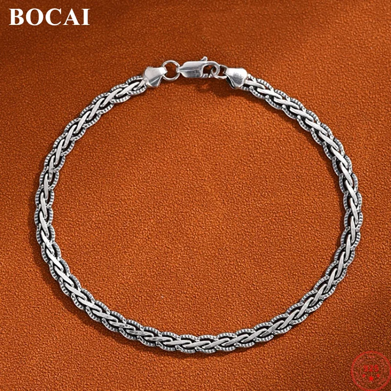 

BOCAI S925 Sterling Silver Charms Bracelets for Men Women Retro 4 mm Interwoven Woven Rope-chain Punk Fashion Jewelry Wholesale