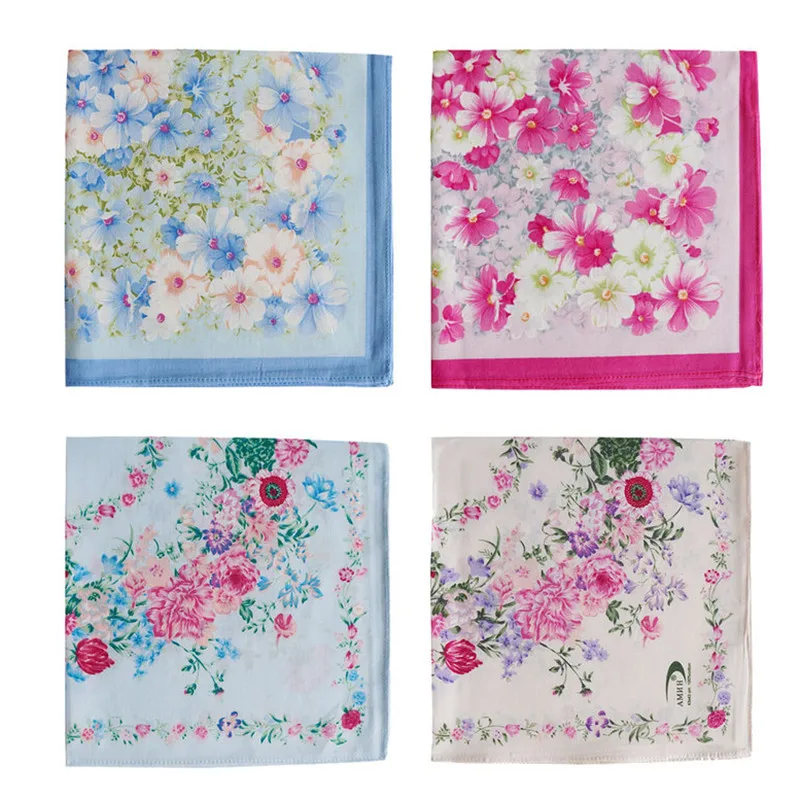 3Pcs 43x43cm Flower Printed 100% Cotton Women Lady Sweat Scarf Handkerchief Wedding Valentine Day Gift