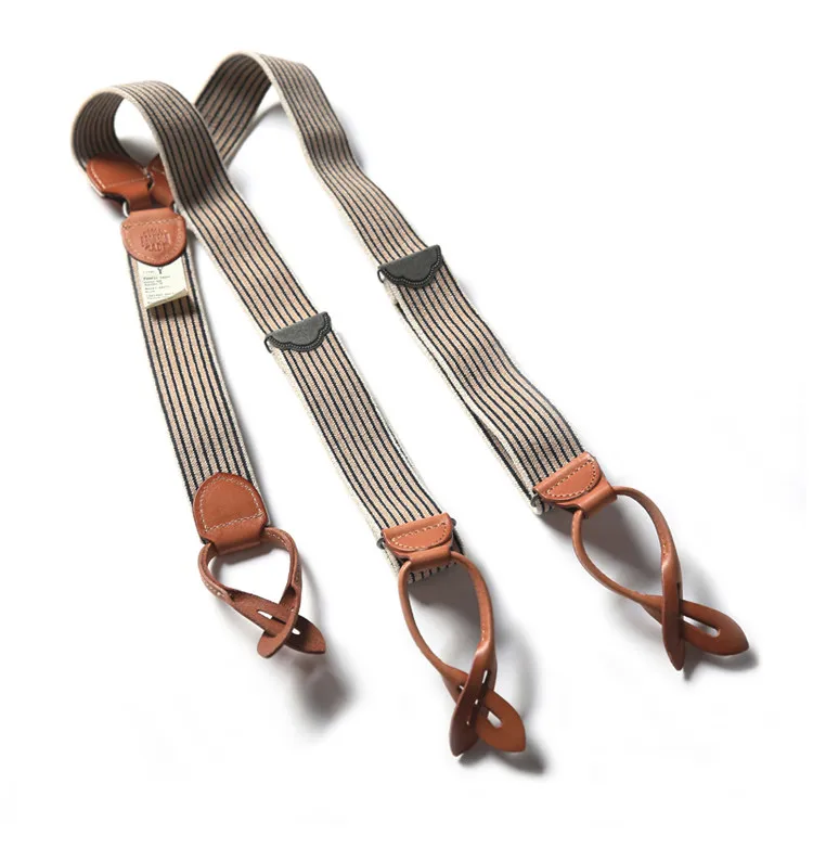 BRONSON Vintage Y Shape Suspenders, Old Time Patch Leather Braces, American Workwear Retro Shoulder Straps
