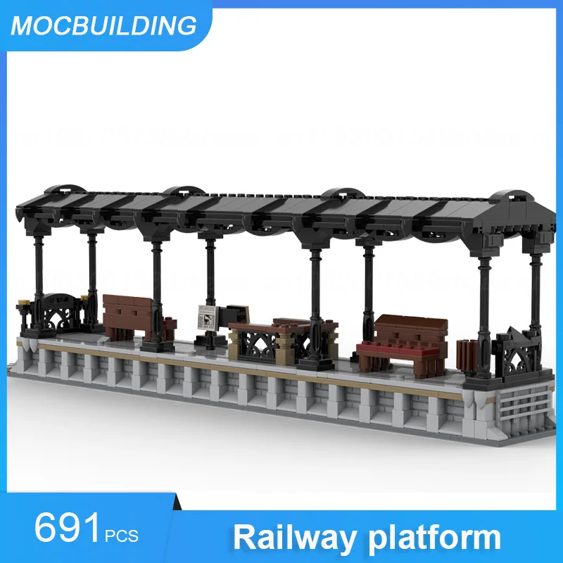 Moc blocos de construção estação ferroviária passageiro carro sinal torre modelo transporte exibição arquitetura coletar brinquedos natal presentes