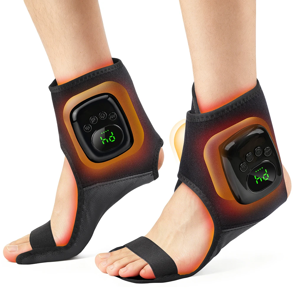 Rechargeable Air Compression Ankle Massager with Heat 3 Modes 4 Levels Heated Foot Wrap Pneumatic Ankle Foot Muscle Relaxe