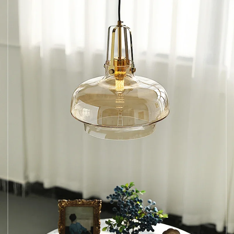 Nordic Glass Pendant Light for Living Room Bedroom bar Cafe Restaurant Home Indoor Hanging Lamp Modern Amber Glass Chandelier