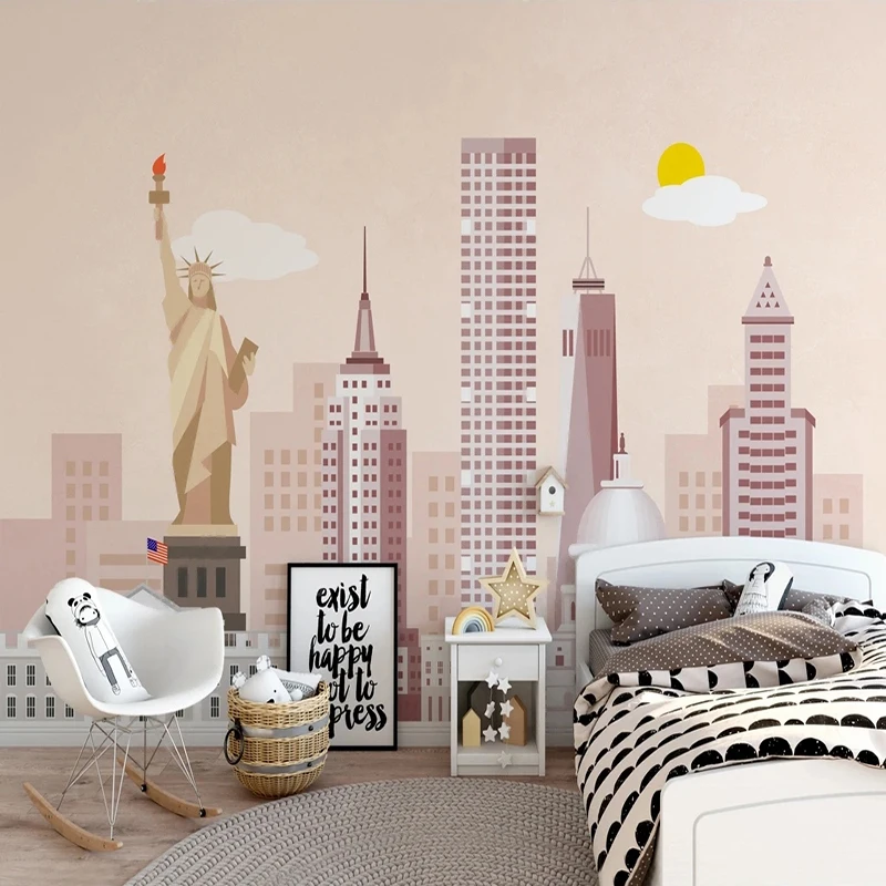 3D Wallpaper Nordic Architecture Mural Hand Painted City Landscape Wall Paper Living Room TV Sofa Bedroom Home Decor Pink Fresco