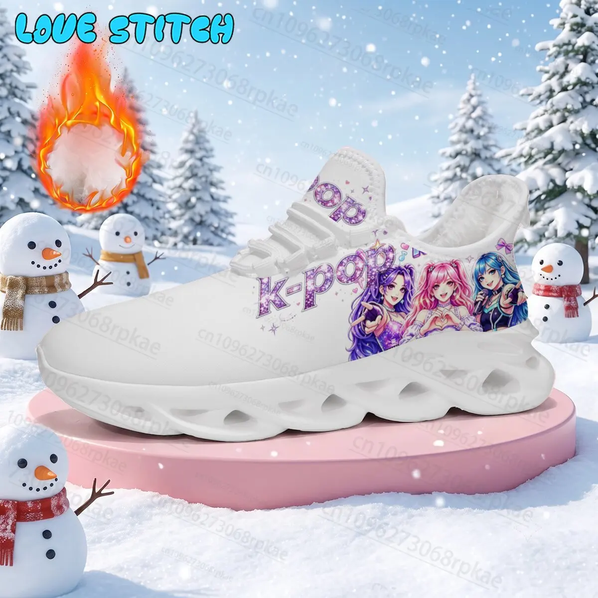 Music Themed girls kid Plush‑Lined Winter Sneaker Glitter Letter Anime Girl Print Lightweight Blade Sole Outdoor Daily Footwear
