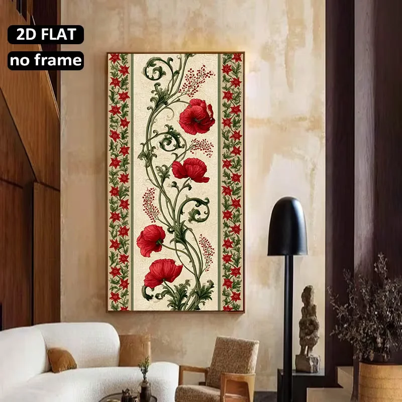 2D Flat, 1pc Large Modern Red Poppy Poster - Jumbo Glossy Canvas Print Suitable for Decor, Contemporary Red Flower for Home Deco