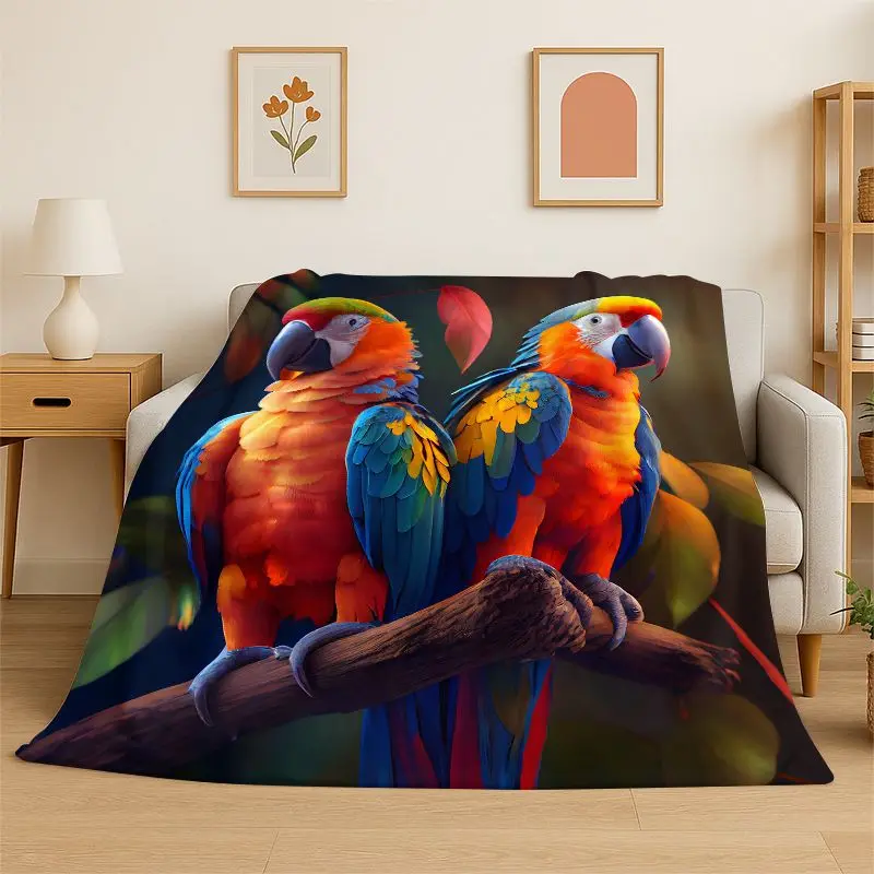 Colorful Parrot Macaws Parakeet Birds Flannel Blanket Soft Throw Blanket for Bedroom Living Room Bed Travel Camping Picnic Nap