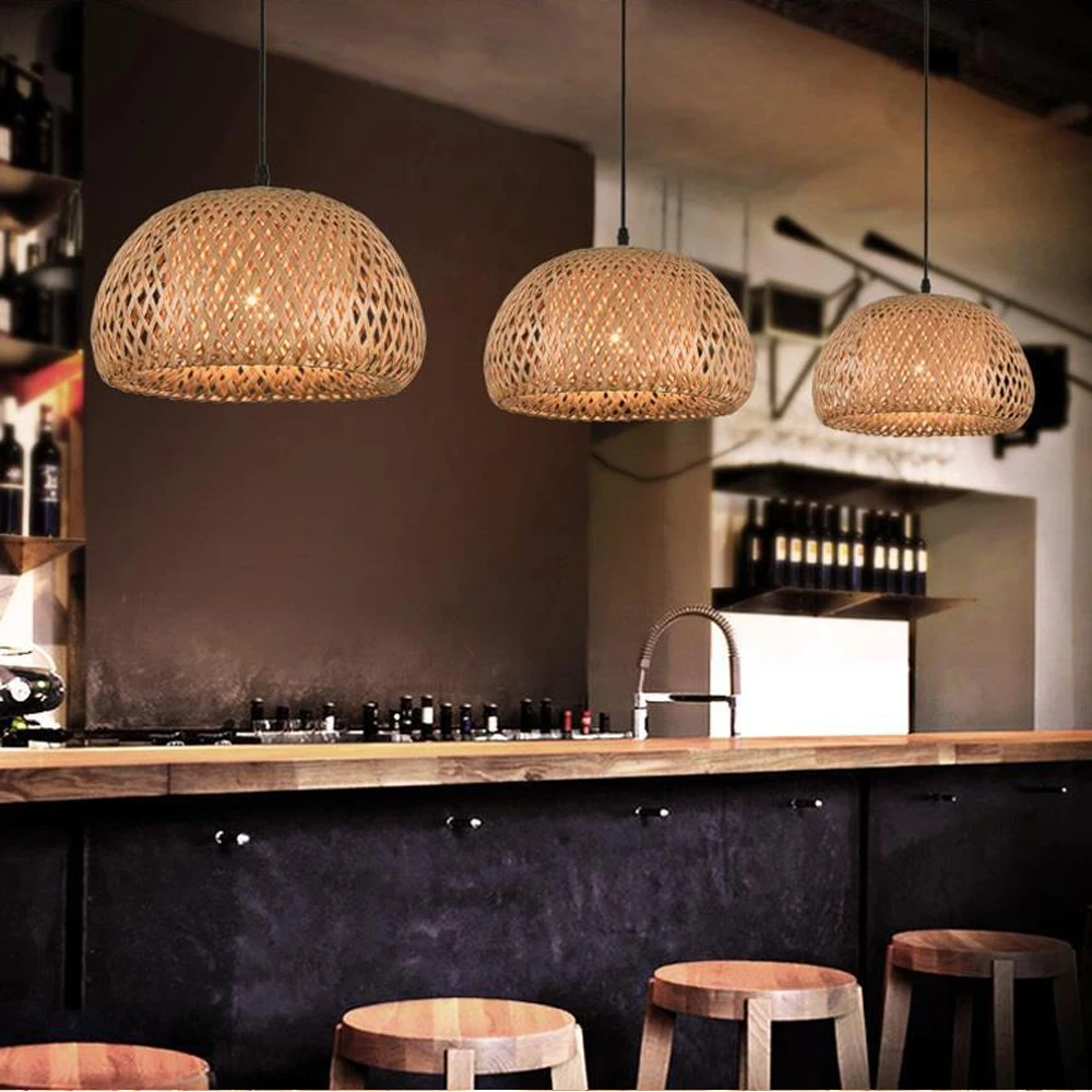 Bamboo Light Lamparas Lamp Bamboo Hanging Lampshade E27 LED Pendant Light Art Deco Chinese Lantern Rattan Chandelier Large