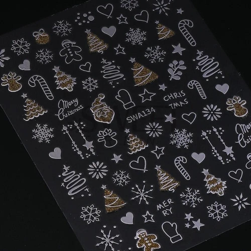 Snowflakes Reflective Glitter Nail Stickers 3D Design Sparkle Reflective Glitter Stickers Christmas Nail Decals Christmas Season