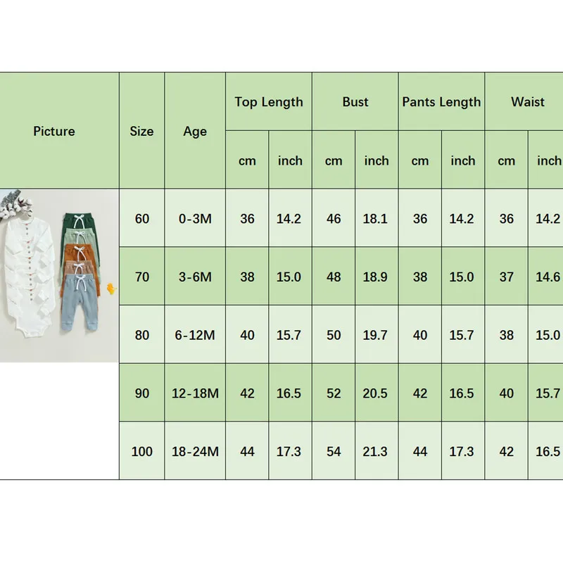 Newborn Baby Boy Pant Sets 2 Piece Autumn Clothes Solid Color Ribbed Button Long Sleeve Bodysuit and Elastic Pant Baby Items