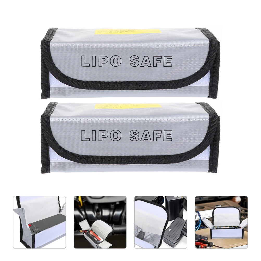 

2Pcs LithiumBatteryExplosionProofStorageBag OuterPVCFireproof InnerFiberglass SafetyPouch Portable ChargerProtector BatteryBox