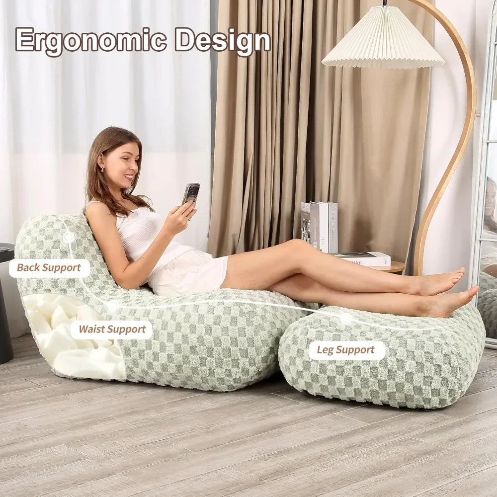 Canapé pouf, chaise pouf avec repose-pieds, chaise de lecture confortable pour adultes, canapé de sol moderne pour salon et chambre à coucher