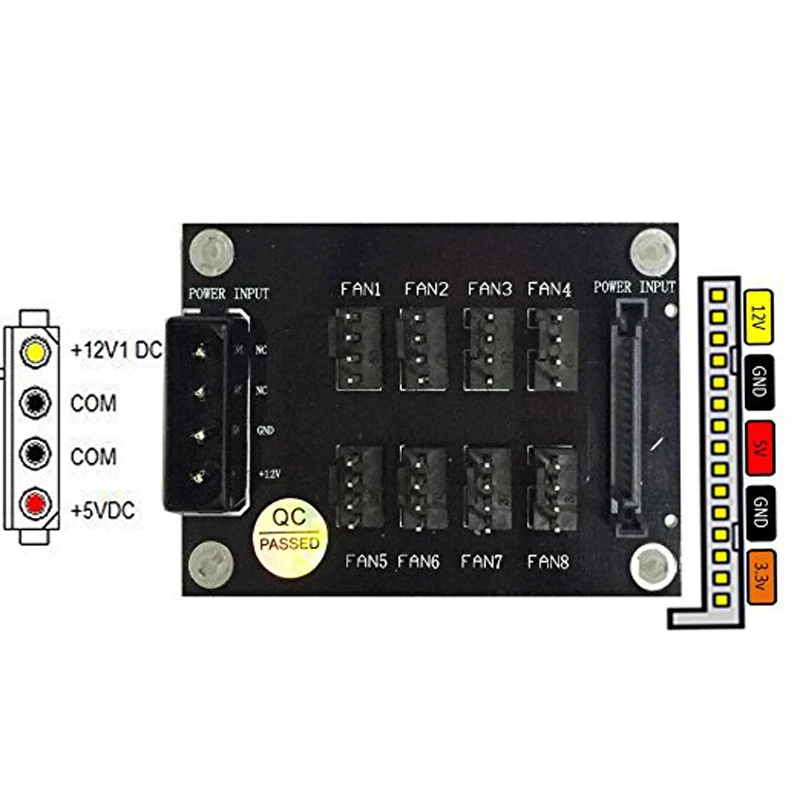 Divisor de ventilador de refrigerador de PC, caja de Host, Conector de adaptador de toma de corriente de computadora de refrigeración, 4 pines o SATA, 15P a 8 vías múltiples, 4 pines