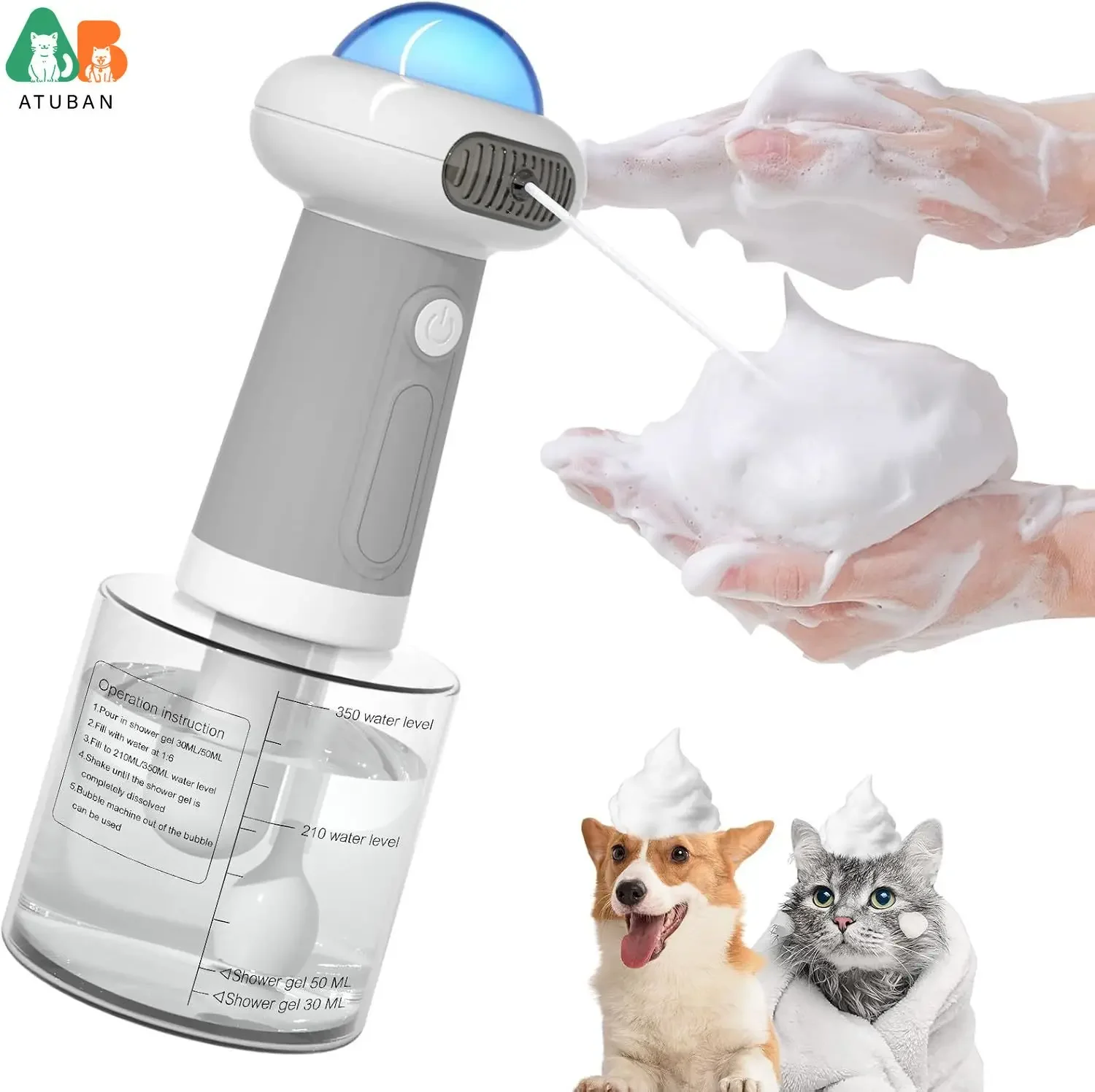 

Electric Foaming Shampoo Dispenser,IPX7 Dog Soap Bubbles Sprayer Dog Bath Supplies Magnetic charging Automatic Soap Dispenser