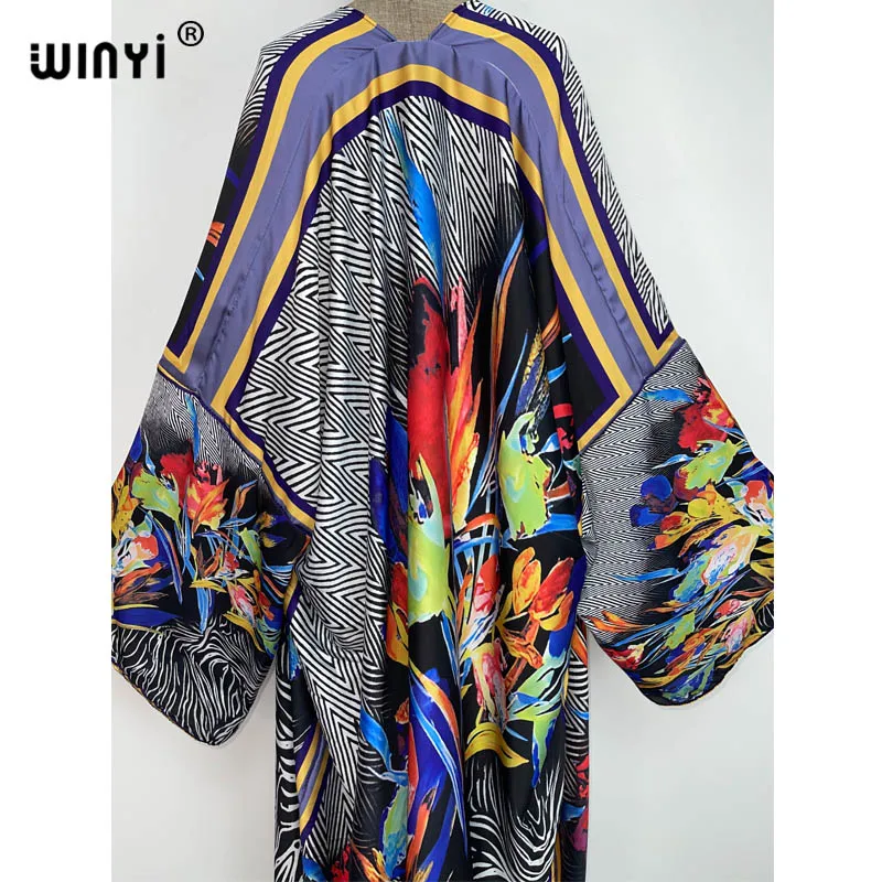 2022 WINYI Summer party Beach Wear Swim Suit elegant Africa women boho Cardigan stitch colorful sexy Holiday long Sleeve Kimono