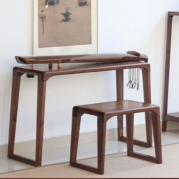 Black walnut guqin table, piano stool, solid wood Sinology calligraphy table, modern simple small desk