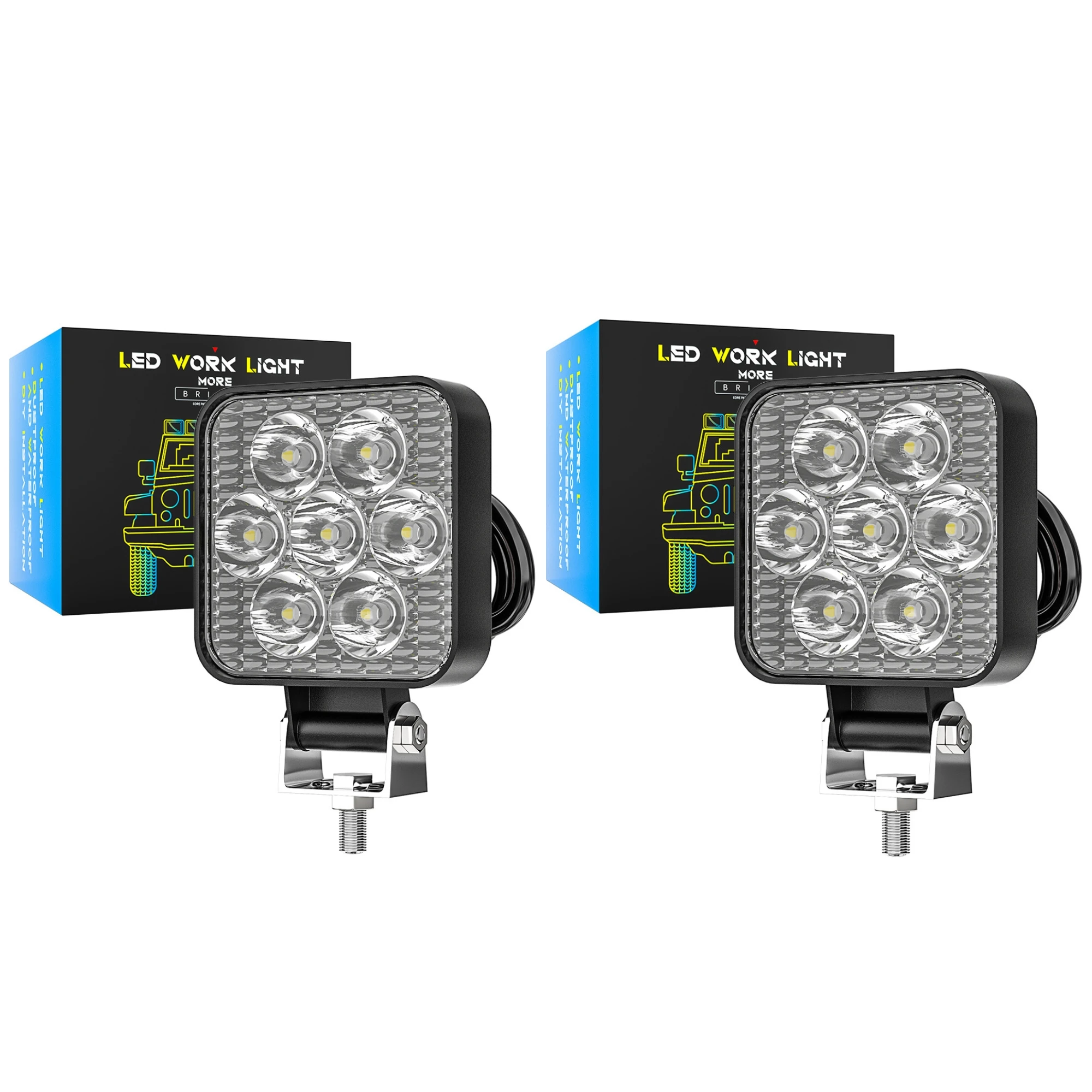 4/2PC 12-24V 7LED Mini Quadratische LED Arbeit Licht Off Road Hilfs Modifizierte Scheinwerfer Strahler flut Spot Lampe für Auto Lkw SUV – Detail 12