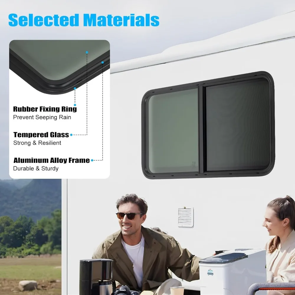نافذة RV زجاجية منزلقة أفقية/عمودية، 42 وات × 22 ساعة، مع شاشة، أسود عالي الخصوصية لمقطورة التخييم S #5