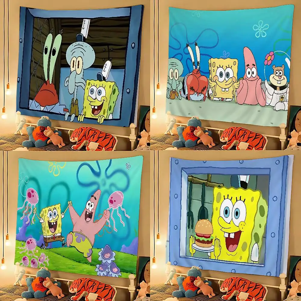 Anime S-SpongeBobes Cute Cartoon Tapestry Wall Hanging Decoration Household Home Decor