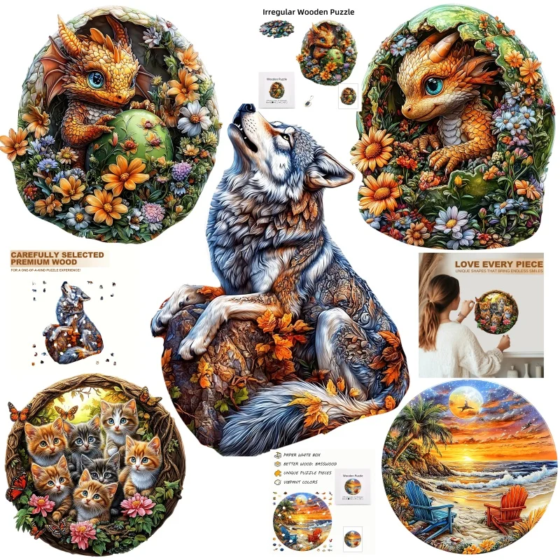 Unique Animal Patterns Adult Creative Game Wooden Puzzle Irregular Animal Shapes Halloween Christmas Birthday Gift