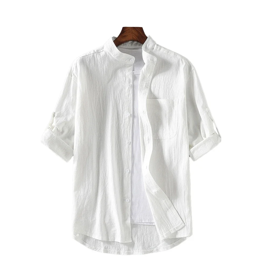 

Basic Stand Collar Five-point Mid-sleeve Fashionable Men Short-sleeved Shirt