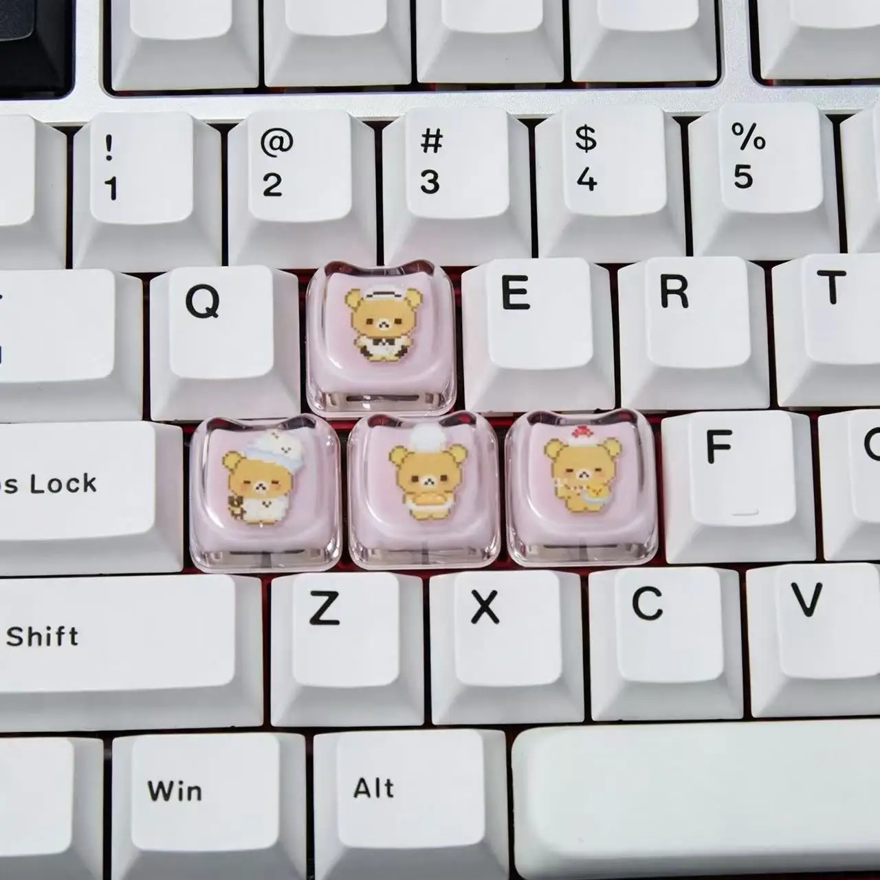 4PC Mix Butter Bear Cross-Axis Mechanical Keyboard Handmade Keycaps PC High-Light Translucent Custom Design Magnetic Switches