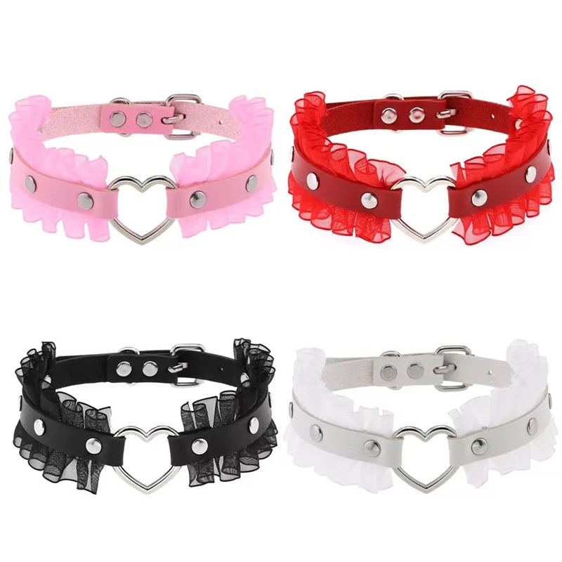 Punk Style Lace Black Elegant Pu Peach Beloved Heart-Shaped Collar Women's Neck Strap Collarbone Necklace