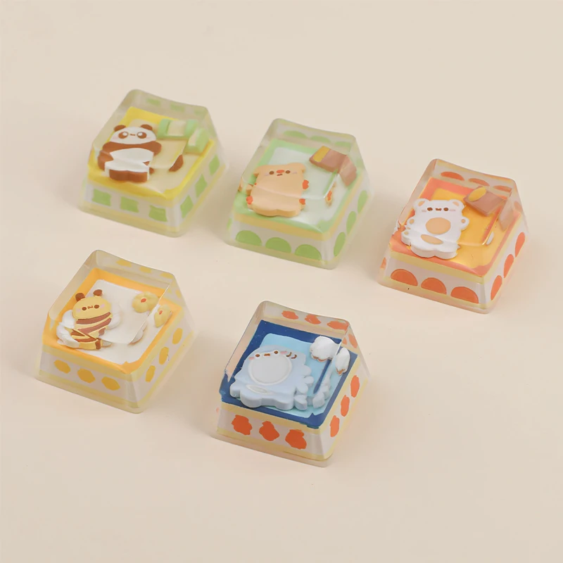 Personalized Creative Artisan Custom Biscuit Keycap Resin Pink Pig/bee/bear/panda/shark Keycap for Mechanical Keyboard Accessory