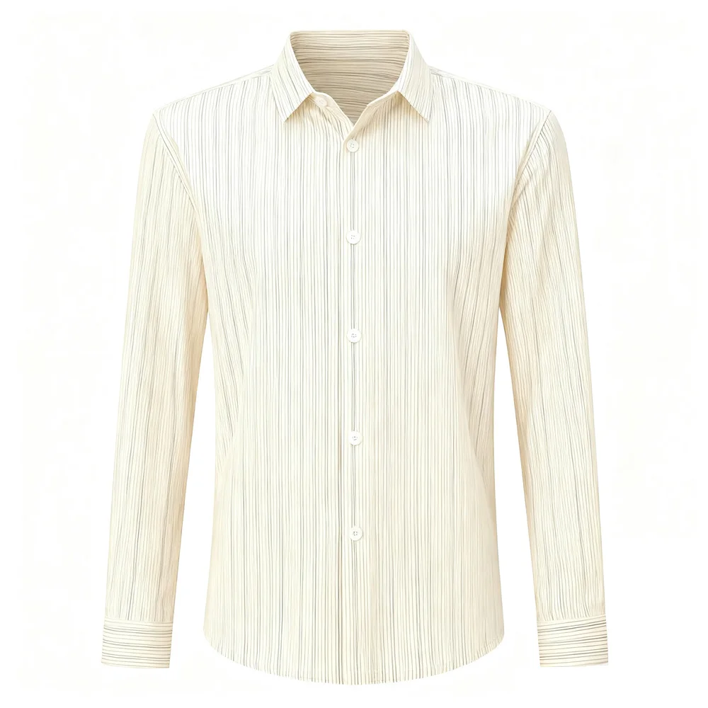 Kemeja Natal Pria Lengan Panjang Sederhana Bisnis Warna Terang Elastis Hawaii Liburan Pantai Pesta Luar Ruangan Pakaian Luar untuk Pria