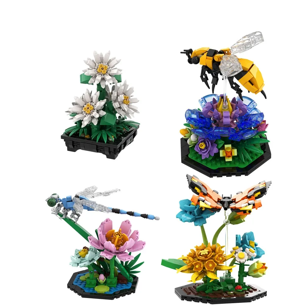 MOC Creativity Insect Bee/Butterfly/Dragonfly Building Block Set Bees Gather Honey Bricks Jungle Dragonfly Toy For Children Gift