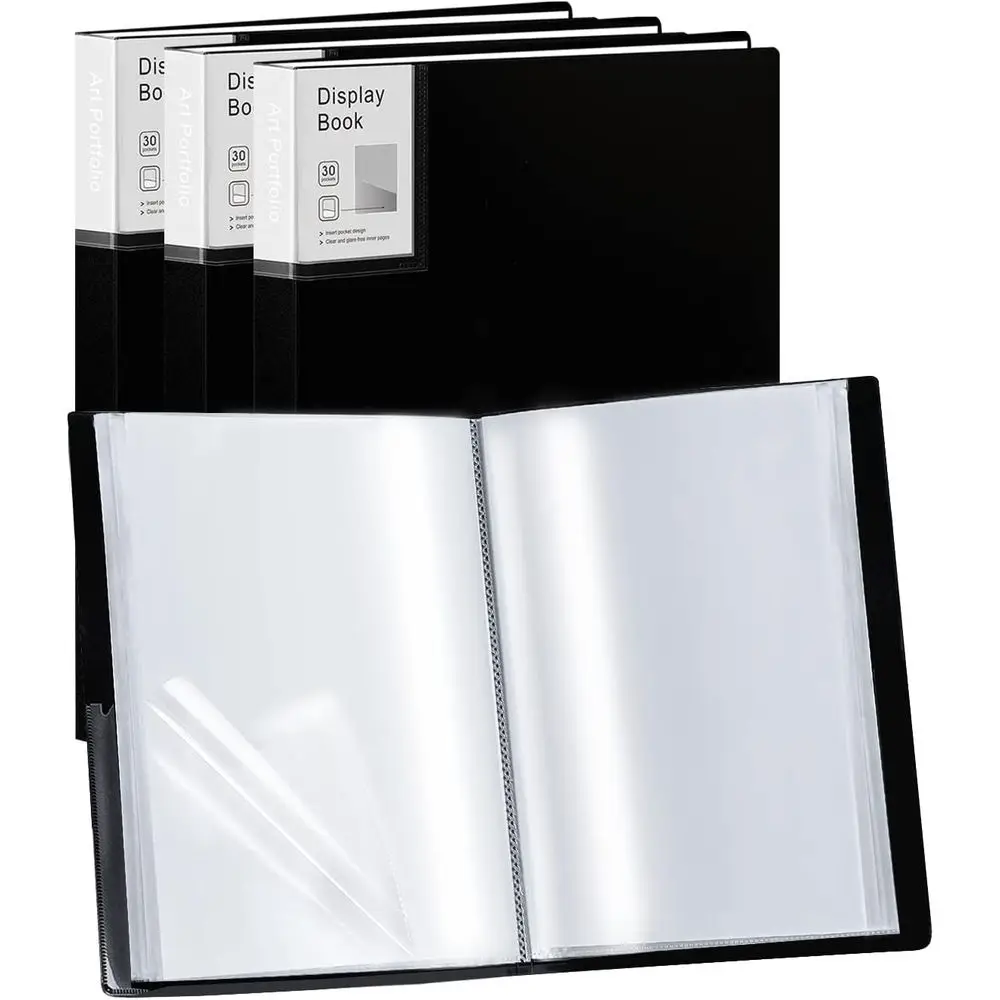 

4-Pack 9x12 Black Portfolios with Plastic Sleeves for Artwork Protection