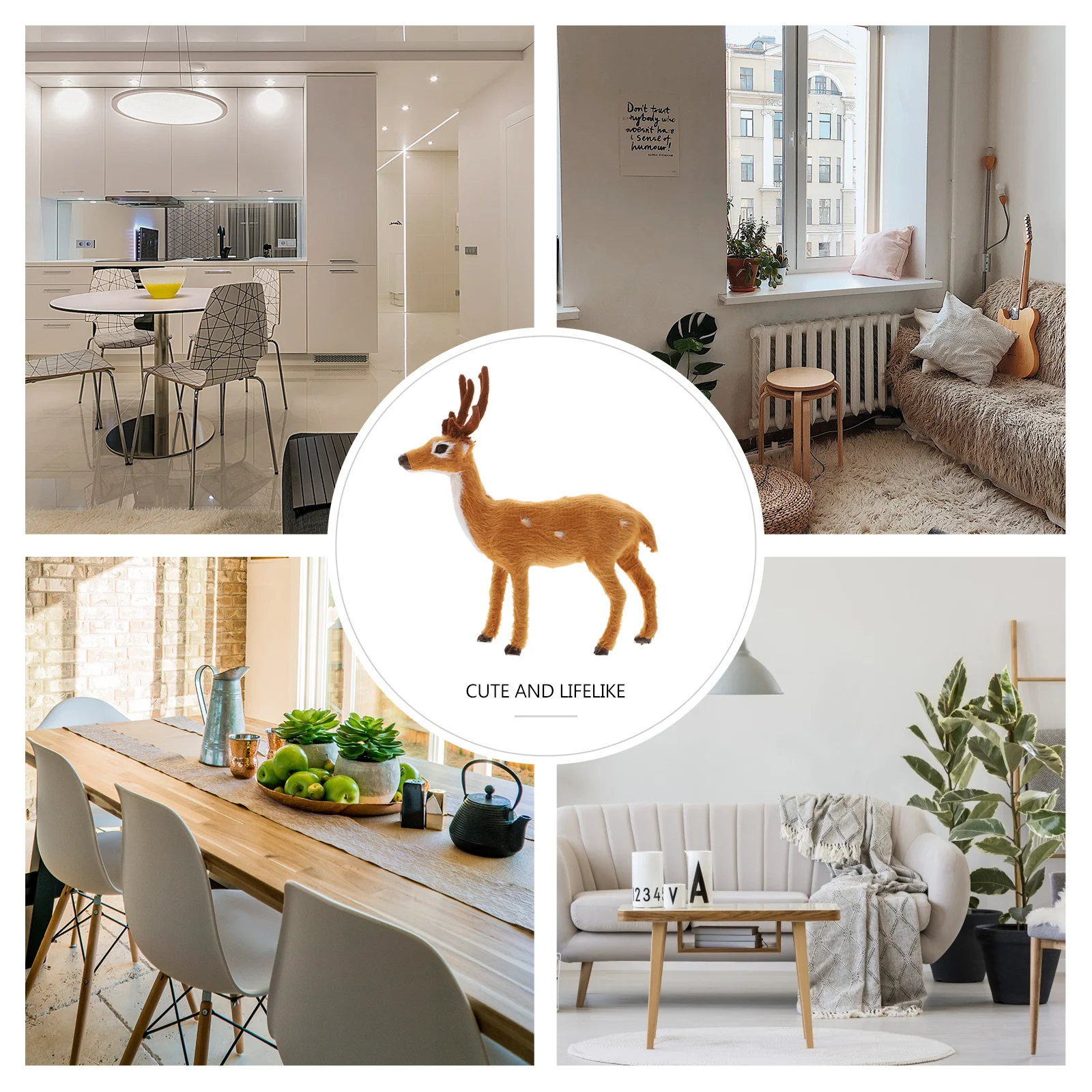 

3pcs Simulated Deer Decor Vivid Xmas Animal Ornament For Home Office Party Desktop Decoration Xmas Animal Adornment