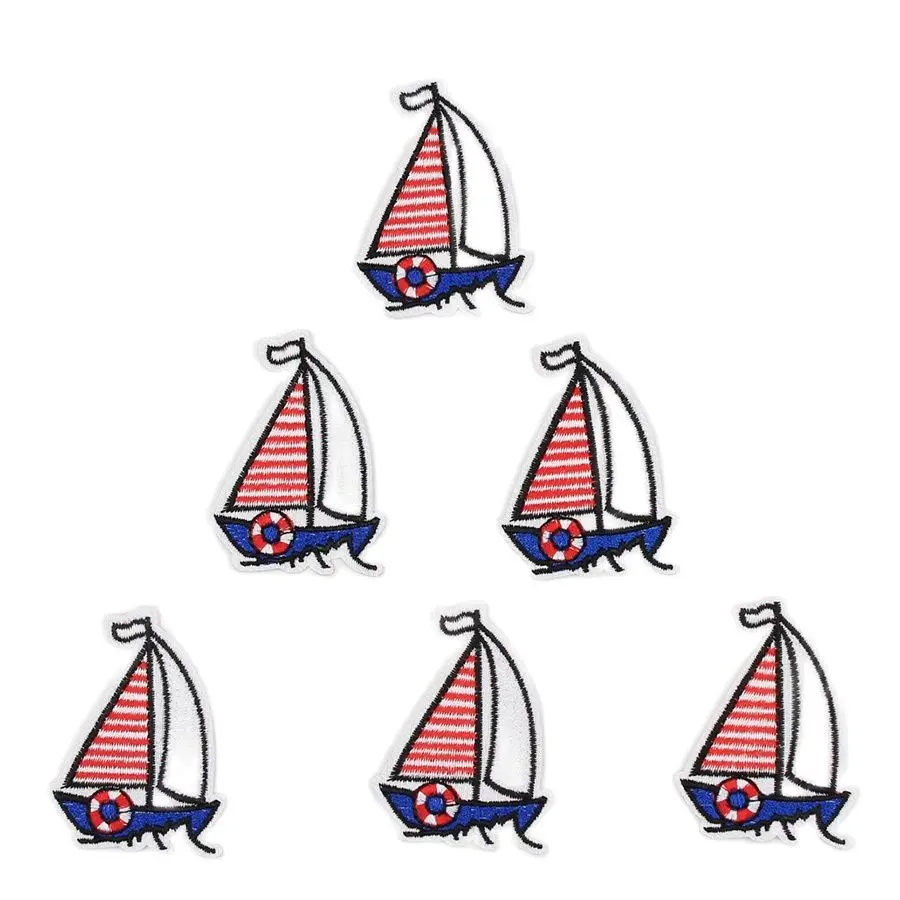 10pcs Embroidered Vessel Patches Iron On Cartoon Boat Stickers DIY Sewing Appliqued Clothing Patch Accessories