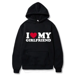 Sudadera con capucha de manga larga para mujer, ropa con estampado de I Love My Boyfriend, para parejas y amantes, de gran tamaño