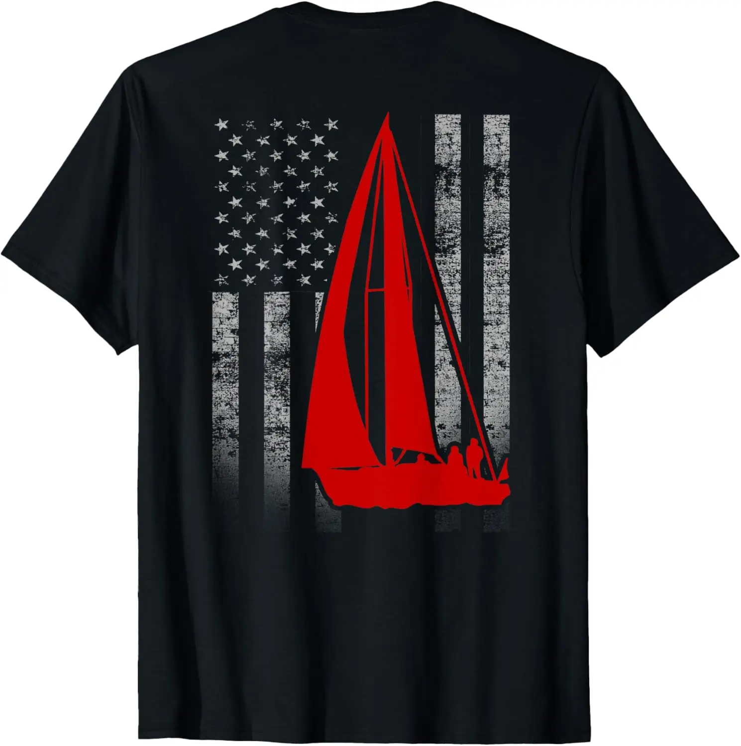 Two-Sided Sailing Flag Shirt - Red Sailboat on American Flag