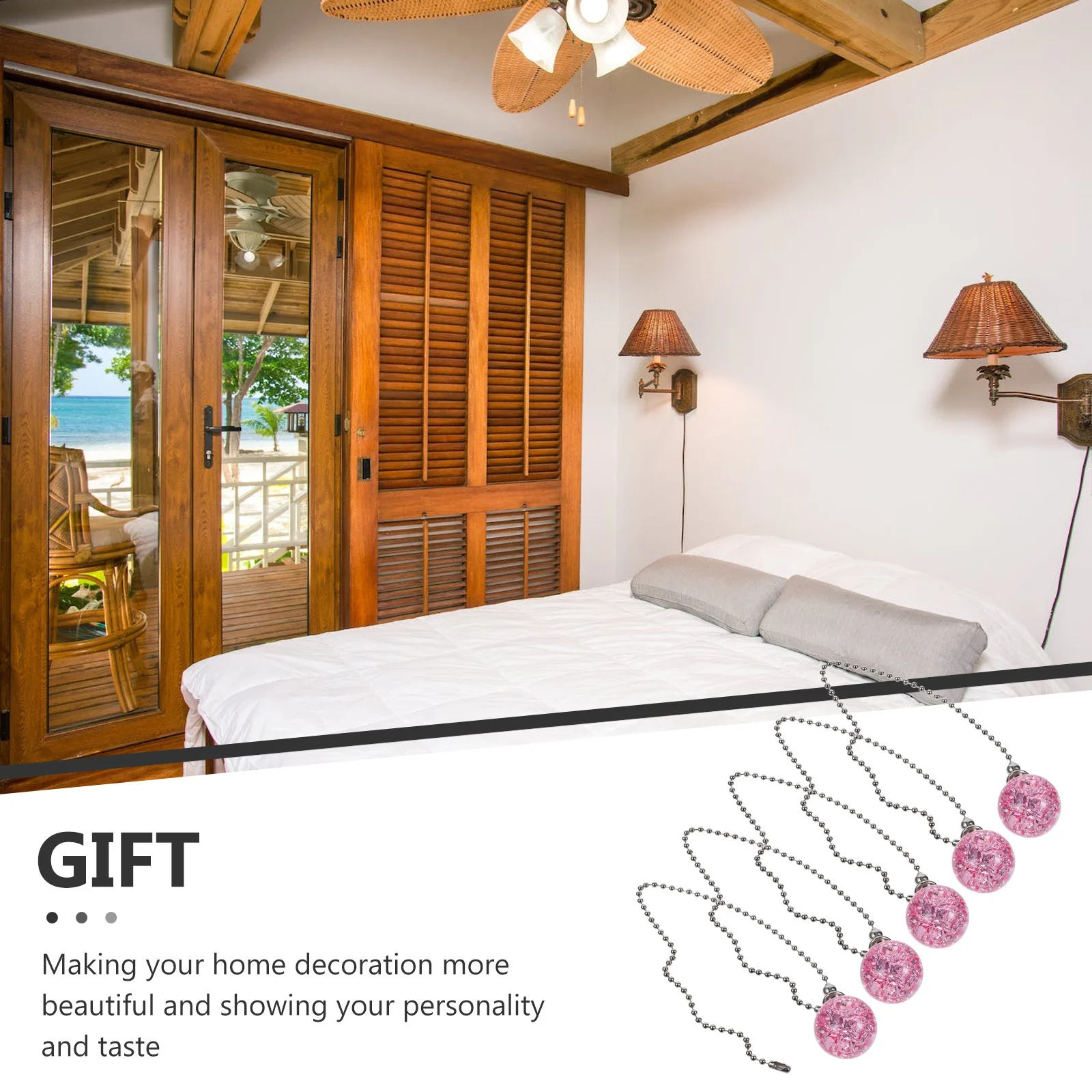 

5Pcs Ceiling Fan Pull Chain Extender Crack Ball Design for Ceiling Lights Beaded Fan Pull Chains Decorative Extension