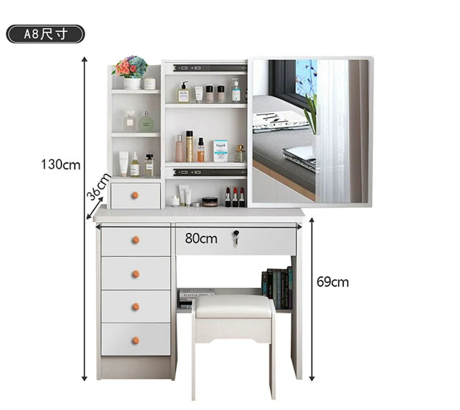^Cross-Border Hot-Selling Modern Bedroom Dresser Lock Small Makeup Table Locker One Simple Lighted Push-Pull Mirror Wholesale
