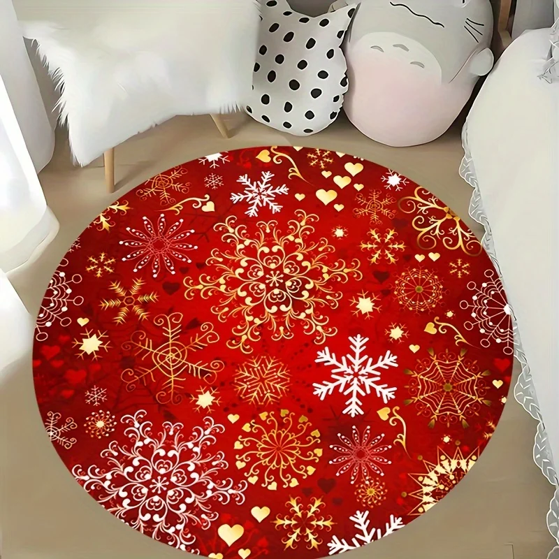 Dark Green Pine Branch Red Ball Vintage Carpet For Elegant Hallway Rich Detail Festive Mood Non Slip Round Rug