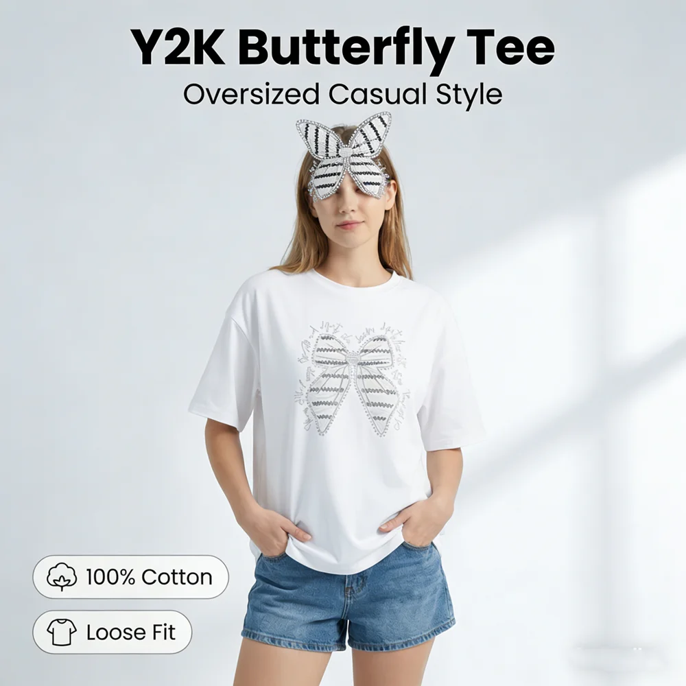 Women's Butterfly Embroidery R - Longline Tee Oversized review and price