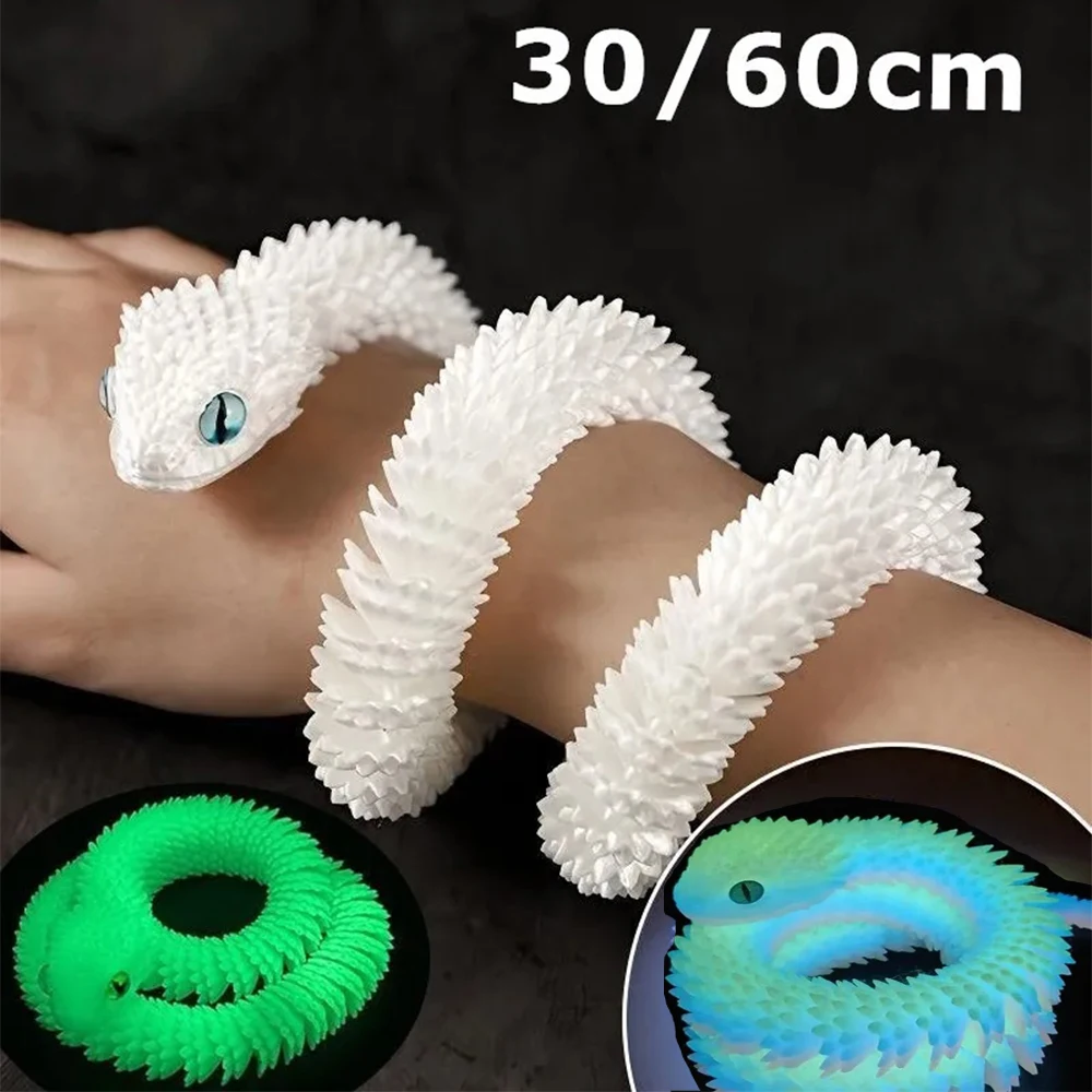 30/60cm 3D impreso serpiente luminosa articulación móvil simulación serpiente figuras de acción hogar Oficina adorno de escritorio regalos de cumpleaños