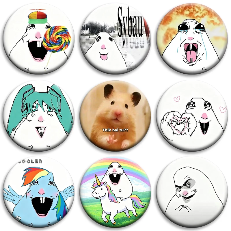 Creative Hamster Cute Lapel Pins Handmade Tinplate Badge 58mm Cartoon Brooches for Bag Decor Denim Jacket Coat Accessories Gifts