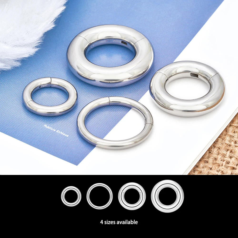 ASTM F136 G23 Titanium Large Gauge Piercing Hoop Ring Septum Nose 2G 4G 6G 8G 10G 12G Single Hinged Clicker Segmen