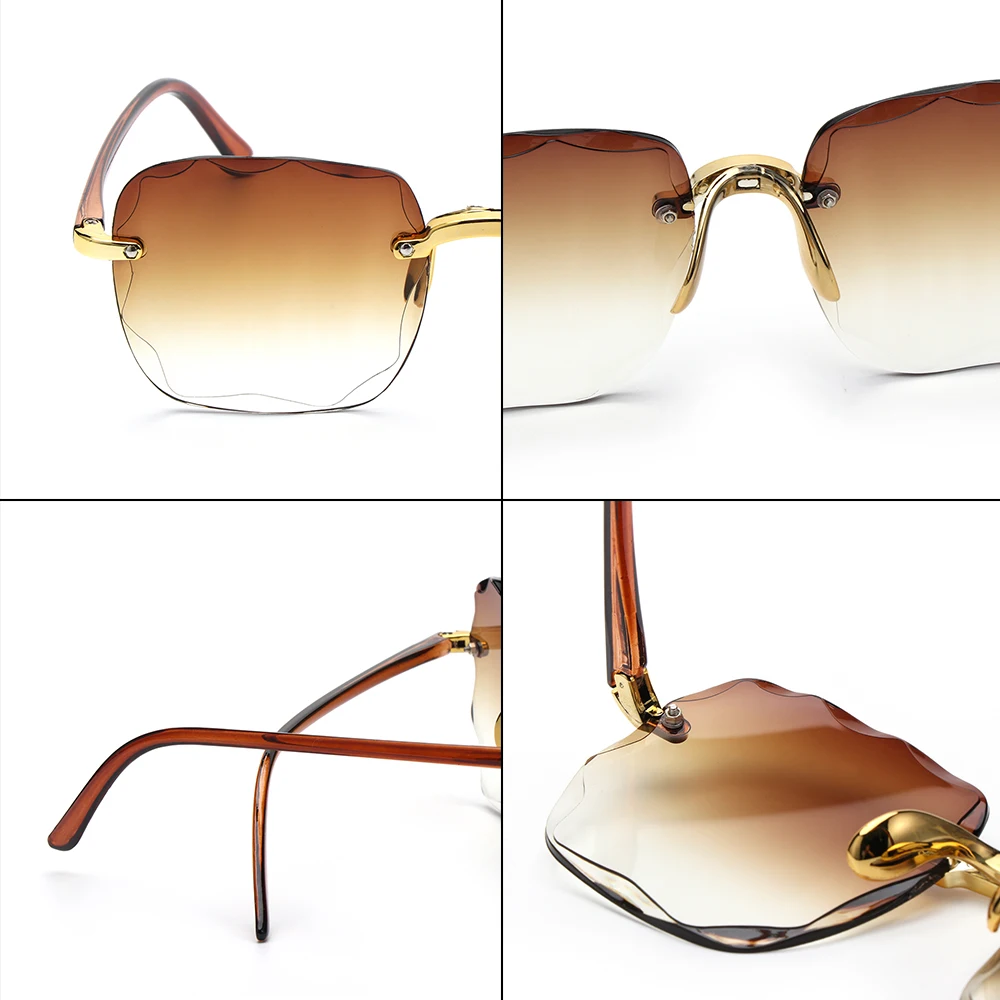 Tinted Transparent Gradient Sun Glasses Frameless Square Rimless Sunglasses for Women Eyewear Shades