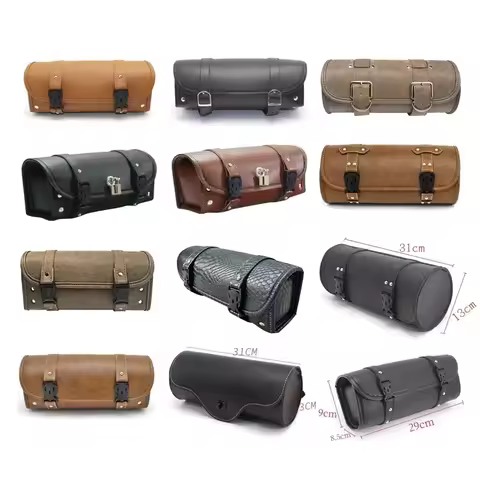 Universal Motorcycle Saddlebags PU Leather Front Fork Tail Tool Bag Luggage For Harley Chopper Bobber Cruiser Sportster XL 883