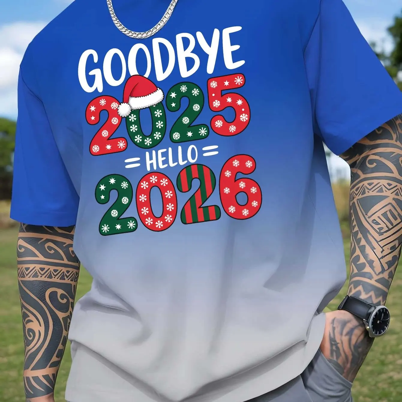 وداعا 2025 مرحبا 2026 الرجال تي شيرت الترفيه موضة التدرج طباعة قصيرة الأكمام عيد الميلاد السنة الجديدة كرنفال حفلة الرجال الملابس