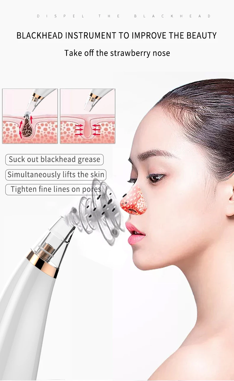 USB Rechargeable Blackhead Remover Vacuum Suction Pore Cleaner Extractor Acne Comedone Whitehead Pimple Removal Spot Cleaner