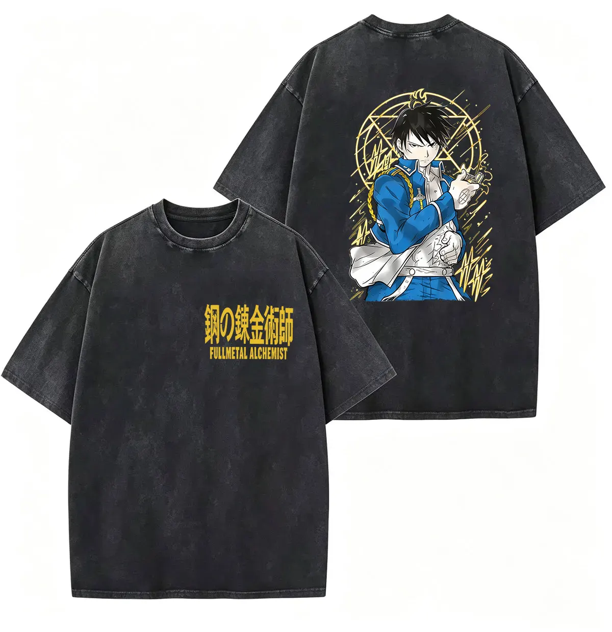 Vintage Washed Anime Fullmetal Alchemist T Shirt Japanese Manga Edward Elric Alphonse Elric Men Women Fashion Oversized T-shirts